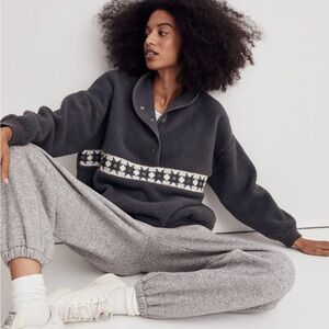 Madewell Charcoal Fleece Pullover with Star Design